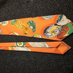Hermes Orange and Green Tie with Food Print